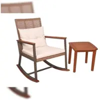 DELUKE Outdoor-Schaukelstuhl MAINZ mit Beistelltisch Hellbraun Eukalyptus Gartenstuhl Relaxsessel Garten Balkon Outdoor