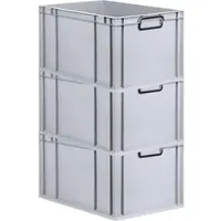 Proregal SuperSparSet 3x Eurobox NextGen Color, HxBxT 32x40x60cm, 65 Liter, Griffe schwarz zu, Grau, Eurobehälter, Transportbehälter