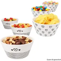 MamboCat 6er Set Cupid Müslischalen Porzellan schwarz weiß Herz 250ml Bowl Dessert Salat