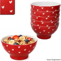 MamboCat 6er Set Love Müslischalen Porzellan rot weiße Herzen 300ml Bowl Dessert Salat