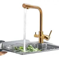 OEM Küchenarmatur, 360° schwenkbarer Auslauf, dualer Sprühkopf, 90° Hebelgriffe, Temperaturregelbereich 32-176°F, Material aus Messing und Edelstahl