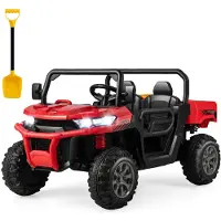 Costway 2 Sitzer Elektroauto mit automatischer Ladefläche, 12V Kinder Muldenkipper 3-8km/h mit Musik Hupen Scheinwerfer Fernbedienung & Schaufel, Rot