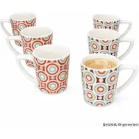 MamboCat Serena 6er Set Kaffeebecher 250ml Porzellan Retro Muster Tee Tasse braun orange