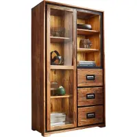 Massivart Vitrine Akazie Altholz massiv montiert - 100 cm Glastür - NARVIK