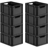 Proregal SuperSparSet 8x Eurobox Nextgen Grip HxBxT 22x30x40cm 20 Liter Griffe Offen Schwarz Eurobehälter Transportbox Transportbehälter