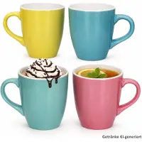 MamboCat 4er Set Henni Kaffeebecher 320ml Ø8,5cm Keramik bunt Gelb Rosa Grün Blau Tasse