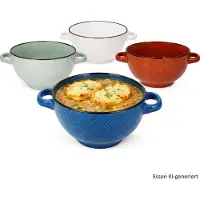 MamboCat 4er Set Chevron Suppentassen mit Henkel je 1x Blau, Braun, Olivgrün & Weiß aus Keramik – Q97000250