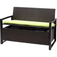Mendler Poly-Rattan 2er Sitzbank MCW-F39, Gartenbank Truhenbank, Staufach Aufbewahrung Sitzkissen braun, Kissen grün