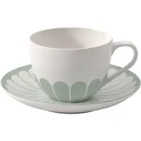 Villeroy & Boch Tasse "Cappuccinotasse mit Untertasse Fleur Couleur 300 ml", grün (vert), B:17,5cm H:9,5cm Ø:17,5cm, Porzellan, Trinkgefäße, Tasse, Spülmaschinenfest, Mikrowellensicher