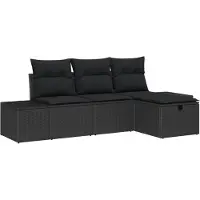 vidaXL Garten-Sofa-Set mit Kissen 4 pcs Schwarz Poly Rattan