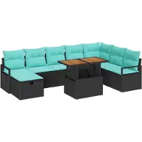 vidaXL Gartensofa-set mit Kissen 9 pcs Schwarz Poly-Rattan