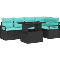 vidaXL Gartensofa-set 6 stk. 5-Sitzanzahl Schwarz und Blau Poly-Rattan