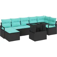 vidaXL Gartensofa-set 8 stk. Schwarz und Blau Poly-Rattan