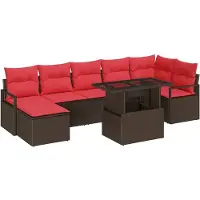 vidaXL Garten-Sofa-Set mit Kissen 8 pcs Braun und Rot Poly-Rattan