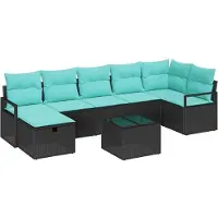 vidaXL Sofa Set 8 stk. 7-Sitzanzahl Schwarz und Türkis Poly-Rattan