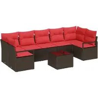 vidaXL Sofa Set 8 pcs Braun und Rot Poly-Rattan