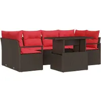 vidaXL Garten-Sofa-Set mit Kissen 7 pcs Braun und Rot Poly-Rattan