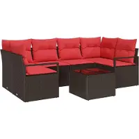 vidaXL Sofa Set mit Kissen 7 pcs Braun und Rot Poly Rattan