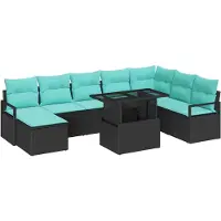 vidaXL Garten-Sofa-Set mit Kissen mit Speicher 9 pcs Schwarz und blau