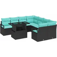 vidaXL Gartensofa-set mit Speicher 9 pcs Schwarz und Blau Poly-Rattan