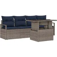 vidaXL 5-teiliges Gartensofa-Set mit Kissen, grau, Polyrattan