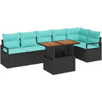 vidaXL Gartensofa-set 7 stk. 6-Sitzanzahl Schwarz und Türkis