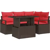 vidaXL Gartensofa-set mit Speicher 5 pcs Braun und Rot Poly-Rattan