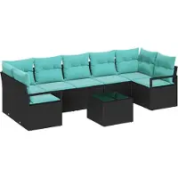 vidaXL Sofa Set 8 stk. 7-Sitzanzahl Schwarz und Türkis Poly-Rattan