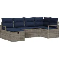 vidaXL Sofa Set 6 Stk. Grau und Marineblau Poly-Rattan