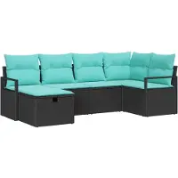 vidaXL Sofa Set 6 stk. 6-Sitzanzahl Schwarz und Türkis Poly-Rattan