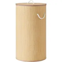 Songmics Wäschekorb mit Deckel, 90 L, Wäschesammler Bambus LCBB35078YZ01