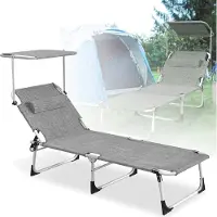 XMTECH Sonnenliege mit Dach, Liegestuhl Garten, Gartenliege klappbar, mit Kopfkissen & Tragegriffe & Seitentasche, bis zu 100 kg belastbar, 194X68cm Relaxliege, Flachs Grau