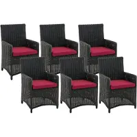 CLP Gartenstuhl 6er Set Fontana, Polyrattan Gartenstühle, Hochlehner mit Sitzkissen, schwarz Polsterfarbe Rubinrot