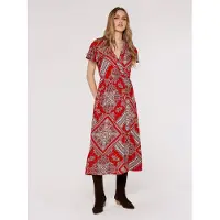 Apricot Druckkleid "Midikleid" iin Wickeloptik, mit Taillengummizug
