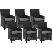 CLP Gartenstuhl 6er Set Fontana, Polyrattan Gartenstühle, Hochlehner mit Sitzkissen, schwarz Polsterfarbe Eisengrau