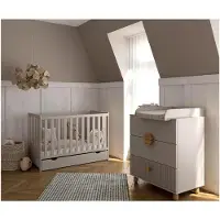 Markenlos Bambi Kaschmir Babybett Set 120x60 cm mit Schublade und Barriere sowie Wickelkommode LOFT für das Babyzimmer