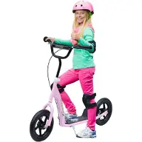 HOMCOM Kinderroller mit Hinterbremse 12 Zoll Scooter Tretroller EVA Rosa