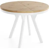 WFL GROUP Runder Ausziehbarer Esstisch im Loft-Stil – Verlängerbarer Tisch mit Weißen Holzbeinen & Metallring – Platzsparender Esstisch für Wohnzimmer – Eiche Artisan Hellbraun – 90 bis 190 cm