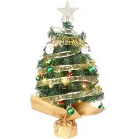 Zimtky 24 in Pre-lit Artificial Mini Weihnachtsbaum, Tabletop Small Xmas Pine Tree with Ornaments and 30 Warm Lights Battery Operated and Paper Wrapped Base for Home Office Store Holiday Deco, Green