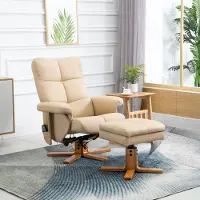 SUGIFT Massagesessel mit Hocker & 10-Punkt-Vibrationsmassage, Relaxsessel 360° drehbar, Fernsehsessel Kunstleder, Cremeweiß | 145° neigbar | 80x86x99 cm