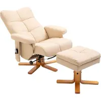 SUGIFT Relaxsessel 360° drehbar, Massagesessel mit Hocker & 10-Punkt-Vibrationsmassage, Fernsehsessel Kunstleder, Cremeweiß | 80x86x99 cm | 145° neigbar