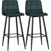 HOMCOM 2er-Set Barhocker, Bistrohocker, Barstuhl mit Fußstütze, Samt-Bezug, Grün