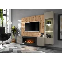 ASM-Moebel Wohnwand Anbauwand XARI G-K SGAS mit Led B. und Push - Click und Bio-Ethanol Kamin