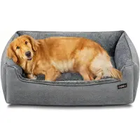 StarTech.com Hundebett - Rechteckiges Kissenbett - Erhöhte Ränder - Rutschfester Boden - Abnehmbarer Bezug - Maschinenwaschbar - 100 % Baumwolle - 100 x 75 x 25 cm - Grau