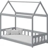 WFL GROUP Hausbett Kinderbett Haus Grau 90x200 – Kleinkindbett Holz für Jungen und Mädchen – Skandinavisches Design – Ohne Matratze