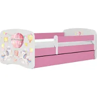 WFL GROUP Kinderbett Rosa 70x140 80x160 80x180 cm – mit Matratze, Rausfallschutz und Schublade – Jugendbett für Mädchen – Stabil und Sicher – Einhorn und Ballon – 160x80 cm