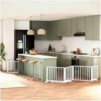 Markenlos Hundetor aus Pappelholz 960cm Weiß, Freistehend & Faltbar, Mit Stützbeinen & Tür, Für Kleine/Mittelgroße Hunde