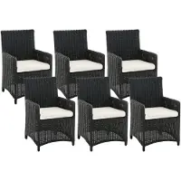 CLP Gartenstuhl 6er Set Fontana, Polyrattan Gartenstühle, Hochlehner mit Sitzkissen, schwarz Polsterfarbe Cremeweiß