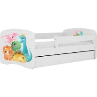WFL GROUP Kinderbett Weiß 70x140 80x160 80x180 cm – mit Matratze, Rausfallschutz und Schublade – Jugendbett für Mädchen und Jungen – Stabil und Sicher – Dinosaurier – 140x70 cm