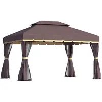 BundiGlassware Gartenpavillon Pavillon 390 x 290 x 280 cm Gartenzelt Festzelt Partyzelt mit 4 x Seitenteile Moskitonetz wetterfest Aluminium Polyester Kaffee+Schwarz